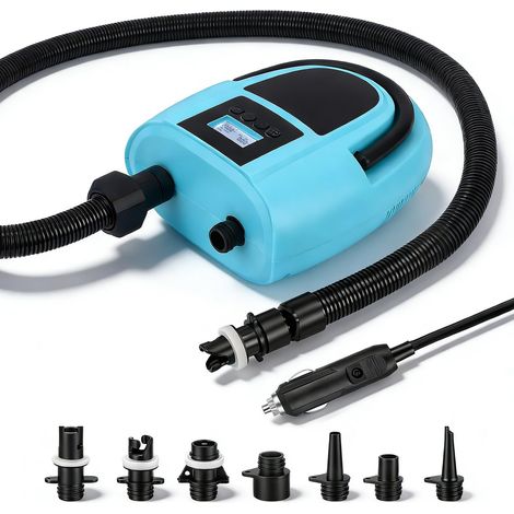 Pompe Électrique 12V, Gonfleur 2 Étages 350L/min avec Arrêt Automatique, 7 Embouts, 0,5-20 PSI, Pompe Portable Gonflage/Dégonflage pour Paddle, Bateau Gonflable, Matelas Air, Piscine (1/5)