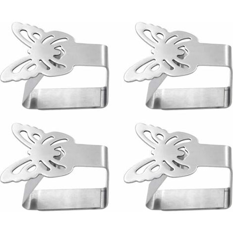 Pinces À Nappe - Acier Inoxydable - Motif Papillon - Pour Table Intérieure Et Extérieure - Lot De 4