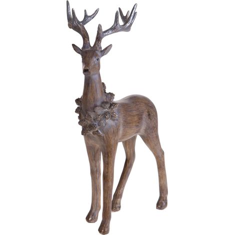 Statua di Renna con effetto legno in piedi, decorazione natalizia per interno ed esterno -25 x 43 x 14 cm (1/5)