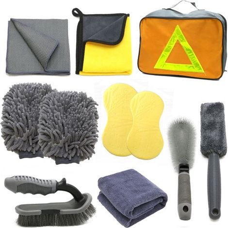 Kit professionale per la pulizia dell'auto da 11 pezzi con borsa, comprensivo di guanti per il lavaggio, panni in microfibra e detergente per la pulizia profonda. (1/5)
