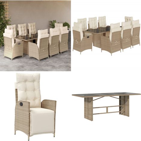 9-tlg. Garten-Essgruppe mit Kissen Beige Poly Rattan - Gartenstuhl - Gartentisch (1/5)