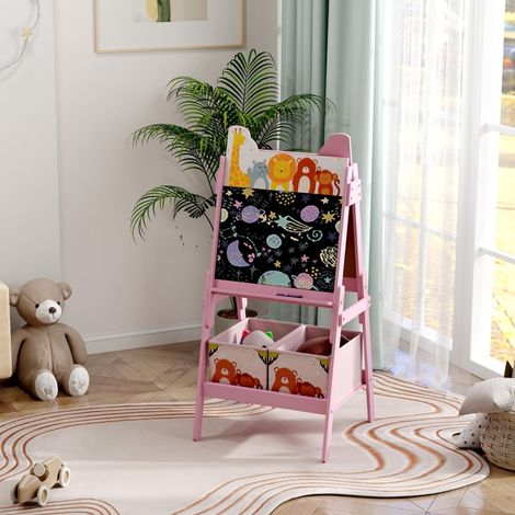 Chevalet de peinture pour enfants 2-en-1 avec tableau blanc,tableau noir,boîtes de rangement,pour enfants de 3 à 8 ans,rose