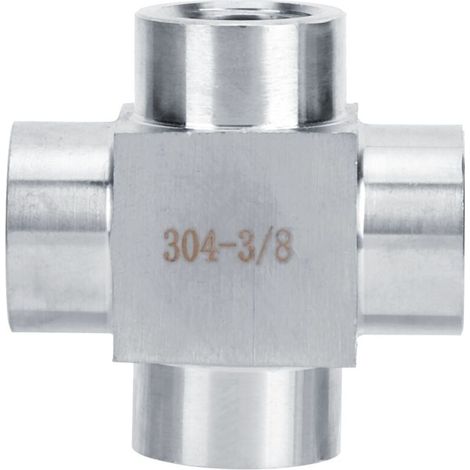 Conector de manguera de acero inoxidable plateado duradero, adaptador de conexión de agua a manguera (cuatro vías, 3 puntos, 3/8")