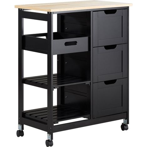 SoBuy Kitchen Trolley Cart Kitchen Storage Trolley,Black,FKW79-SCH