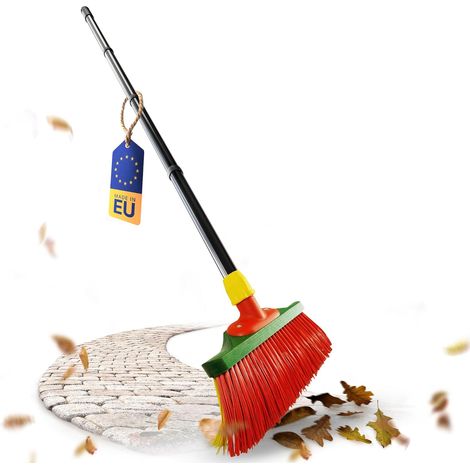 Balai à griffes Novaliv avec manche 30 cm, balai spécial à poils courbés, rouge et jaune - idéal comme balai de jardin, balai grattoir, balai pour