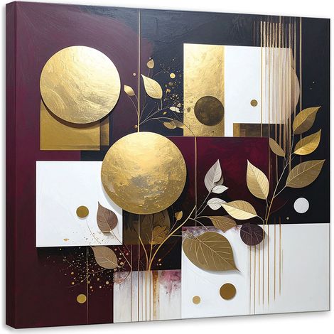 Bild auf Leinwand Abstrakt Kreise Blätter in Bordeaux und Gold 20x20 (1/5)