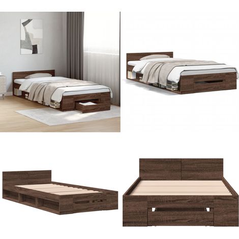 Bettgestell mit Schublade Braun Eiche 75x190 cm Holzwerkstoff - Bettesrahmen - Holzbettrahmen - Doppelbett - Einzelbett - Boxspringbett - Home & Living