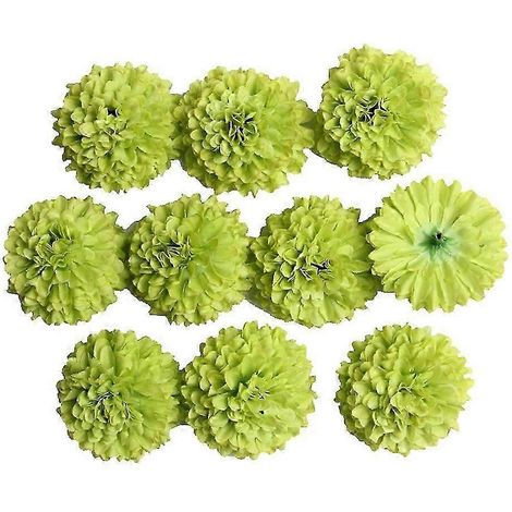 Lot de 10 têtes de chrysanthèmes artificiels en soie, décoration de mariage et de fête à faire soi-même-Green (1/5)