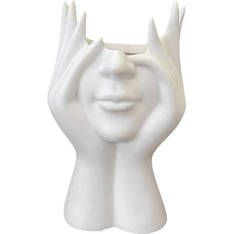 Blumentopf mit Gesichtsmotiv Moderne Kopfvase für die Inneneinrichtung Leichter Kunststoff Blumentopf Weiß (1/5)