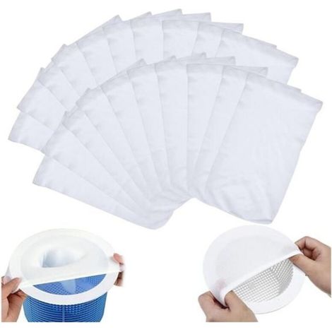Lot de 20 chaussettes filtrantes pour skimmer de piscine, réutilisables en nylon élastique pour une filtration efficace. (1/5)