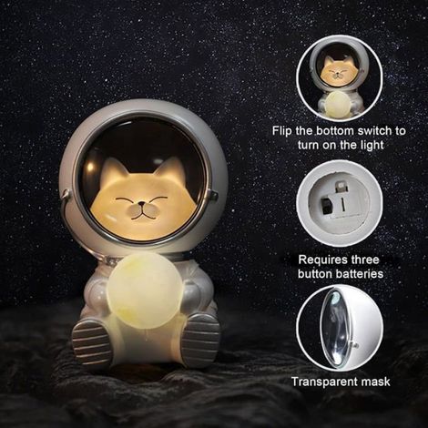 Lumière de nuit animale pour enfants - Lampe astronaute chat mignonne, décoration chambre enfant - 1 - Chat Étiquette (1/3)