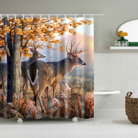 Rideau De Douche - Polyester Imprimé Forêt Cerf - 165 x 180 cm - Antigel - Séchage Rapide - Pour Salle De Bain Standard - 1 Pièce (1/5)