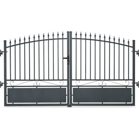 Easycloture – Portail aluminium tradition imitation fer forgé 3m – Résistant aux intempéries – Ouverture réversible – Couleur gris