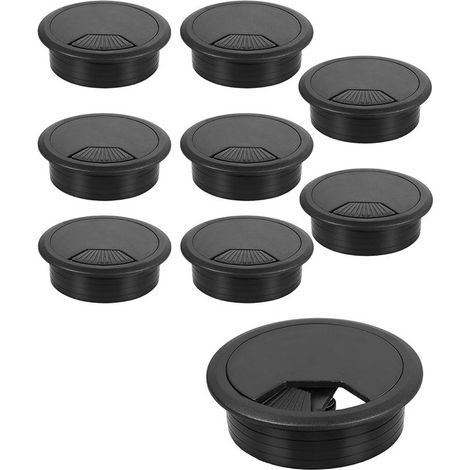 Nove connettori rotondi per cavi da scrivania, 50 mm, vassoio portacavi da scrivania in plastica nera. (1/5)