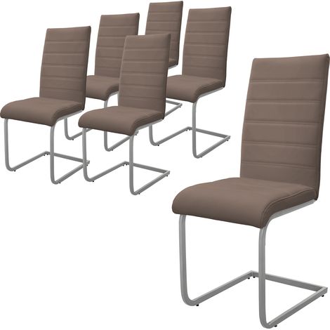 ML-Design Set 6x Sillas de Comedor Basculante con Respaldo Alto Asiento Cantilever Marrón de Polipiel Tapizado con Patas de Metal Sillón Diseño Ergonómico Moderno para Salón, Escritorio o Cocina