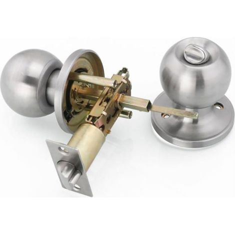 Poignée De Porte Ronde - Acier Inoxydable - Verrouillage À Clé - Entraxe 60/70 Mm - Diamètre Bouton 53 Mm - 1 Pièce (1/4)