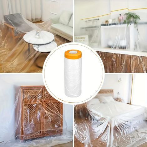 1 rouleau de film protecteur de décoration de peinture, film anti-poussière pour meubles pour peinture de voiture et bricolage, 110 cm x 25 m (1/5)