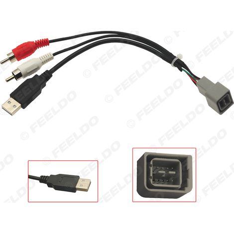 Compatible avec les autoradios CD Nissan Qashqai, X-Trail et Juke : câble audio RCA 2 canaux + données USB
