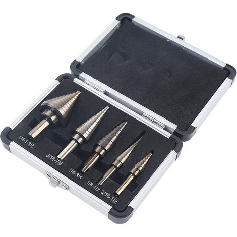 5-teiliges Set von Stufenbohrern aus Hochgeschwindigkeitsstahl, professionelles Kobalt aus Hochgeschwindigkeitsstahl, Stufenkegelbohrer, Metallfräser aus rostfreiem Stahl metalwoodplasticset Kit (1/5)