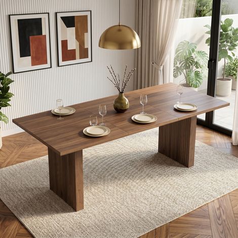 Mesa de comedor extensible de 140/200 x 90 cm, apta para 6-8 personas, tablero rectangular, tablero reforzado, mesa de comedor extensible de estilo sencillo, madera de nogal.
