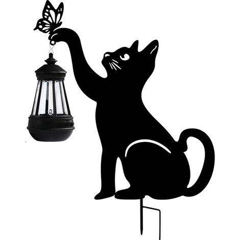 Lot de 2 lampes solaires chat noir jardin, éclairage LED fer étanche, décoration pelouse cour extérieure (1/5)