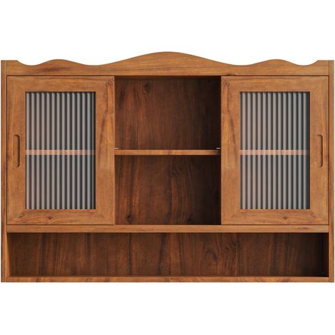 PLACARD MODERNE PRATIQUE ESPACE DE RANGEMENT EN VERRE ET BOIS MASSIF MARRON 90.00 X 20.00 X 60.00 (1/5)