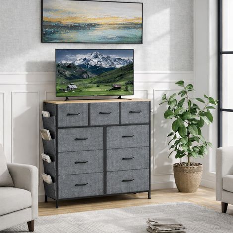 Commode 9 tiroirs, commode chambre, meuble de rangement en tissu, style simple et élégant, armoire à tiroirs avec manche et pieds, 98.8x30x100 cm, buffet pour chambre, salon, bureau (1/5)