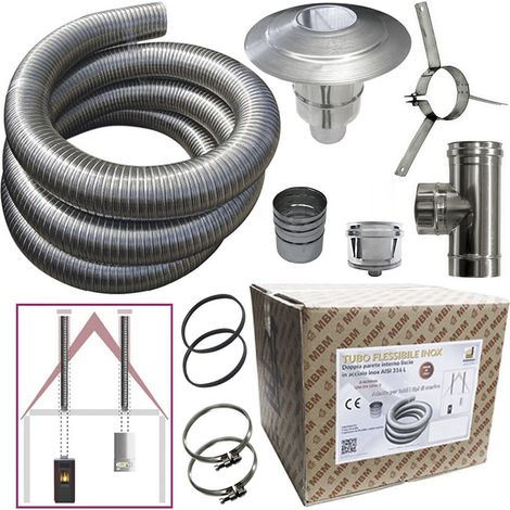 Kit de tubo de acero inoxidable 316 flexible de 3 metros de longitud, diámetro interno de 80 mm, liso, conforme a la norma CE EN 1856-2, conducto de humos