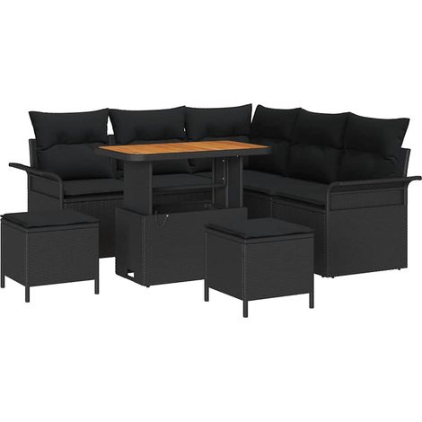 Garden Sofa Set with Cushion with Storage 8 pcs Black vidaXL