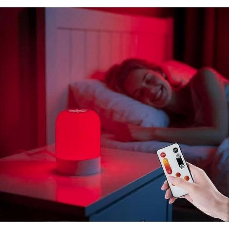 Veilleuse rouge pour le sommeil, lampe de luminothérapie à lumière rouge 670 nm, sans lumière bleue, avec commandes tactiles et à distance, pour une relaxation profonde. (1/5)