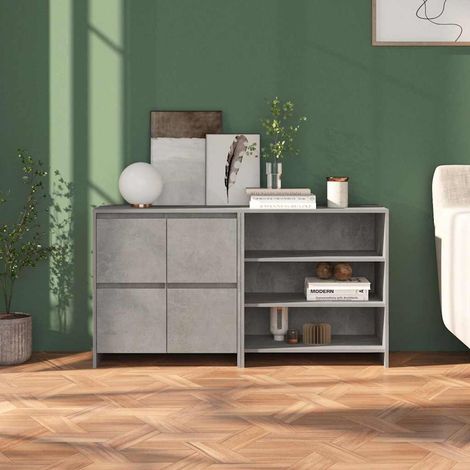 Aparador de 2 piezas madera manufacturada gris hormigón (1/4)
