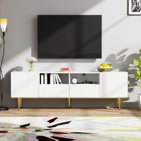 Meuble TV moderne avec pieds dorés et liseré doré, meuble téléviseur élégant au design contemporain (1/5)