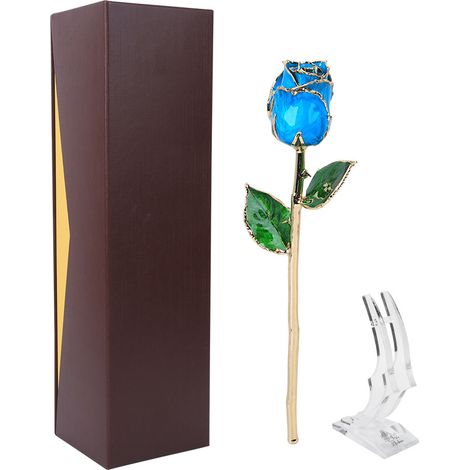 Bouquet de roses dorées 24K avec support décoratif pour la fête des Mères et la Saint-Valentin (Bleu Azur) (1/5)