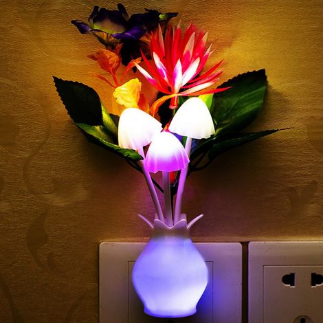 Veilleuse Led Avec Capteur Crépuscule-Aube - Vase Lumineux Champignon - Pour Chambre Salle De Bain Couloir Cuisine - 1 Pièce (1/5)