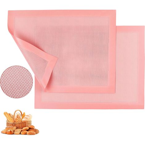 Tappetino da forno perforato da 40 x 30 cm, in silicone antiaderente con ritagli, riutilizzabile, per mezza teglia, ideale per preparare pane, pizza, macarons, pasticcini e biscotti (2 pezzi, rosa)