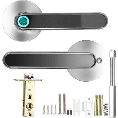 Serrure de porte à empreintes digitales, poignée intelligente avec mot de passe, pour application TUYA, maison, hôtel, bureau, argent (1/5)