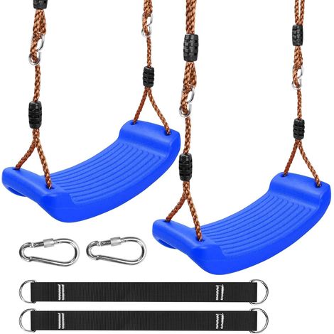 Balançoire D'extérieur/Intérieur Pour Enfants, Ensemble 2 Pièces Avec 4 Sangles De Hamac Et 4 Mousquetons, Siège/Planche De Balançoire Antidérapant, Bleu