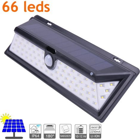 Jandei Aplique Solar LED Exterior IP64, 65 LEDS 800 Lúmenes. ¡ngulo Detección 120º Batería Li-ion 2500mA, Sensor De Movimiento, 3 Modos De Iluminación. Duración hasta 12 Horas En Carga Total.