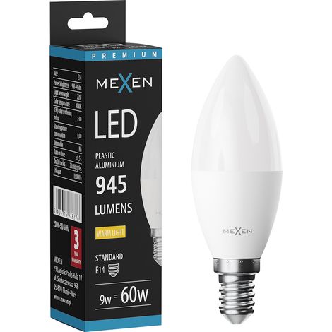 Mexen Nova Bombilla LED E14, C37, 9W, C谩lida - 3000K, 945 lm - L102-E14-0930-01 (1/5)