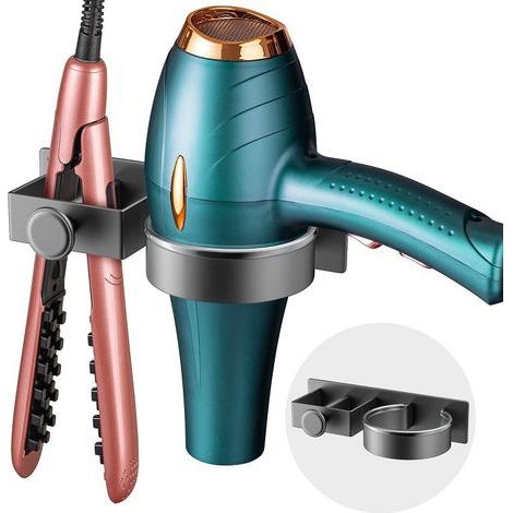 Hair dryer holder, no drilling required, suitable for bathroom, bedroom, hotel, bronze grey (1/5)