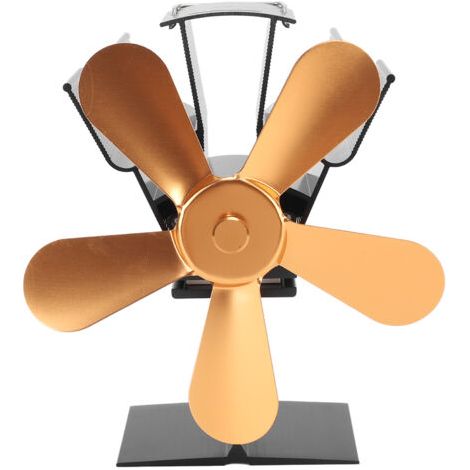 Ventilateur de poêle à bois, 5 pales, alimenté par la chaleur, pour brûler des granulés, des bûches, vertical, rectangulaire, doré (1/5)