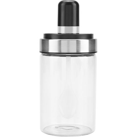 Pot à épices en verre et acier inoxydable de 250 ml, avec cuillère et couvercle. (1/5)