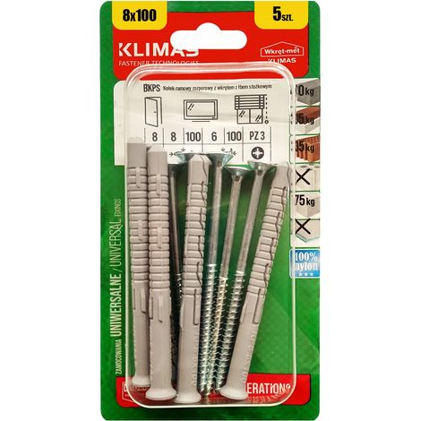Chevilles De Cadre Klimas 8 x 100, Tete Fraisee PZ3, Blister De 5