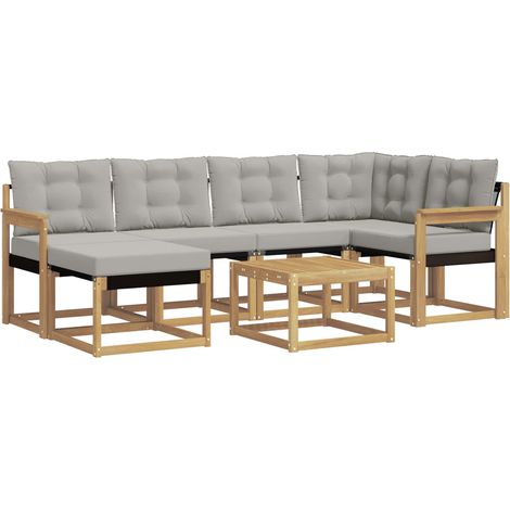 Set di divani da esterno 7 pcs Bianco e Grigio Chiaro vidaXL