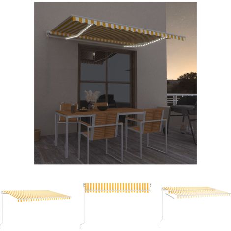 The Living Store - Markise Manuell Einziehbar mit LED 400x350 cm Gelb & Weiß (1/5)
