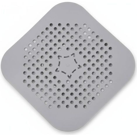 Siphon de sol carré en silicone gris – JINFGERNE – Crépine anti-cheveux avec ventouses – Filtre de bonde pour douche, baignoire et évier (1/5)