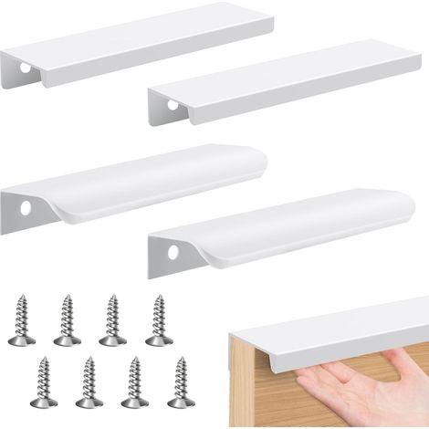 Lot de 4 Poignée Invisible Blanche 120mm Deux Modèles Poignée Meuble Invisible Blanc Poignée de porte Dissimulée en Aluminium Poignée Encastrée Poignee Profil Aluminium Invisible avec Vis (1/5)
