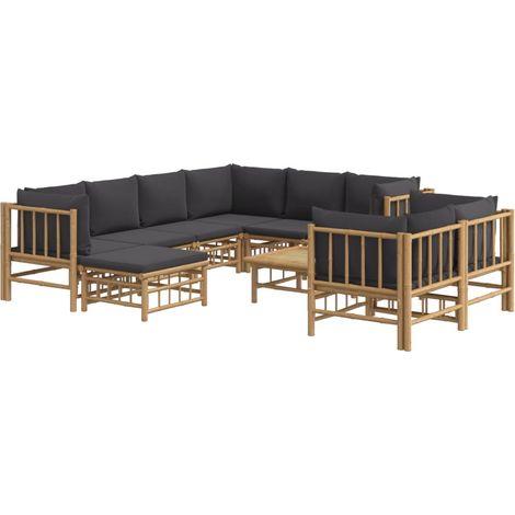 Mobili da giardino mobili da esterno Set di mobili da 10 pezzi con cuscini in bambù grigio scuro 020015043