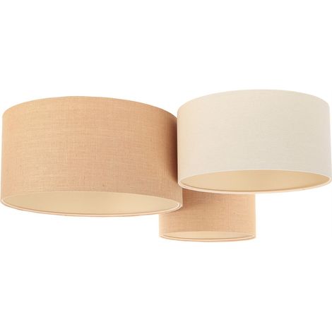 Plafonnier Boho 080-040 - Extérieur en mélange de jute et lin a dominante beige foncé et clair, intérieur beige crème (1/5)