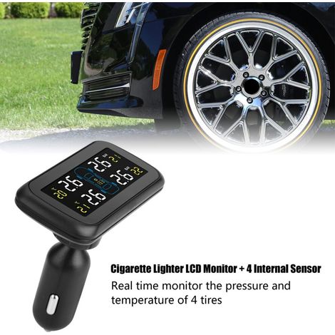Adatto per sistemi di monitoraggio della pressione degli pneumatici per autoveicoli, con display LCD, 4 sensori, caricatore USB, colore nero.
